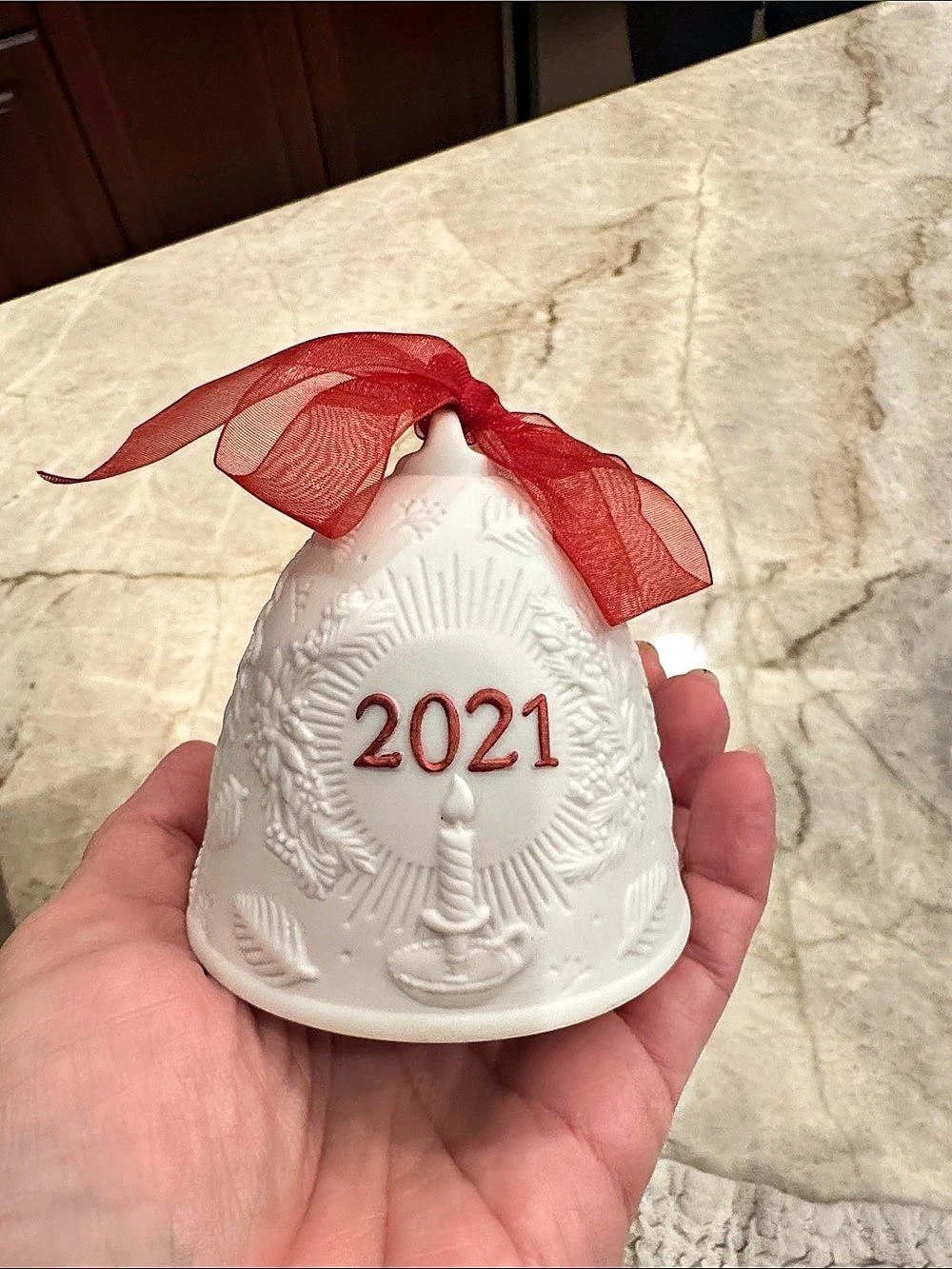 Lladró 2021 Christmas Bell Ornament White & Red